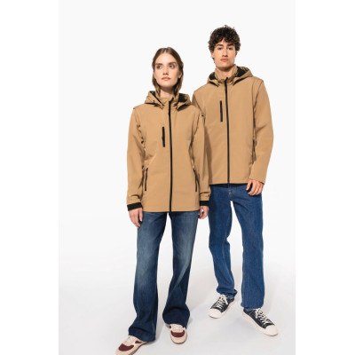Unisex 3-layer softshell hooded jacket with removable sleeves